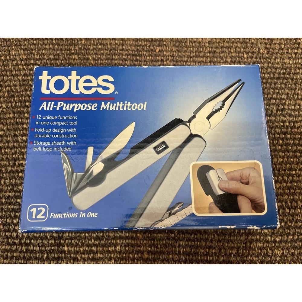 Totes Pocket Tool with Light Silver Handle Pliers Wire Cutters Screwdriver More